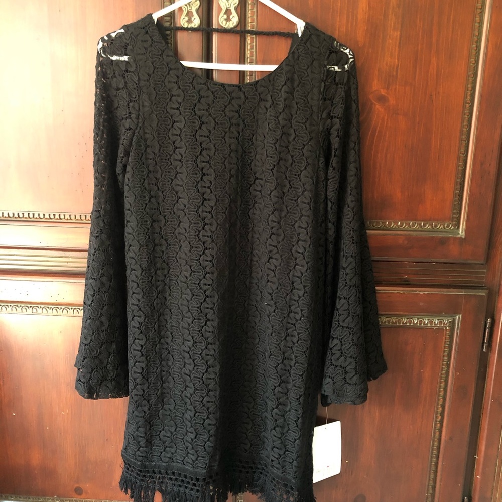 Love Fire Black Lace Fringe Mini Dress
